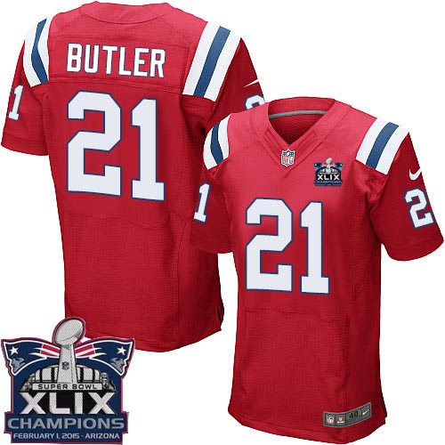Men's Elite Malcolm Butler Super Bowl XLIX Champions Nike Jersey Red Alternate - #21 NFL New England Patriots